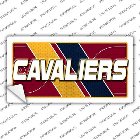 Sticker with 'CAVALIERS' text on a basketball court design background