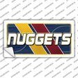 Sticker with 'NUGGETS' text on a sports-themed background, featuring blue and yellow colors.