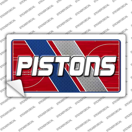 Sticker with 'PISTONS' text on a red, blue, and white background