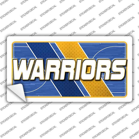 Sticker with 'WARRIORS' text on a blue and yellow background, branded 'STICKERDECAL'.