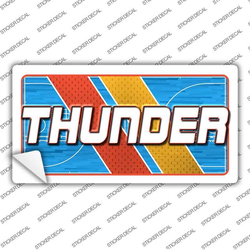 Sticker with 'THUNDER' text on a colorful background, featuring red, blue, and yellow colors.