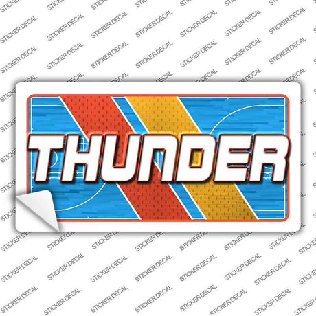 Sticker with 'THUNDER' text on a colorful background, featuring red, blue, and yellow colors.