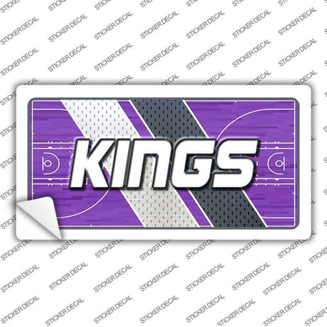Sticker with 'KINGS' text on a basketball court design background, brand 'STICKERDECAL' visible.