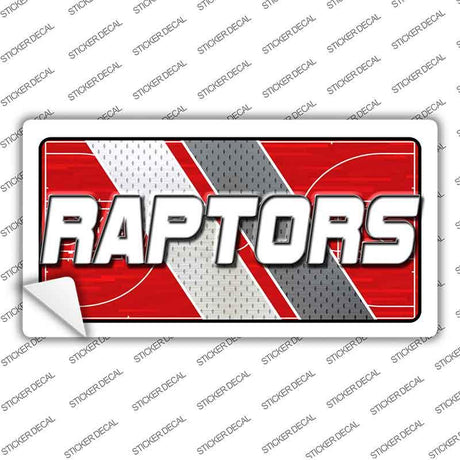 Sticker with 'Raptors' text on a red and gray background, branded 'Sticker Decal'.