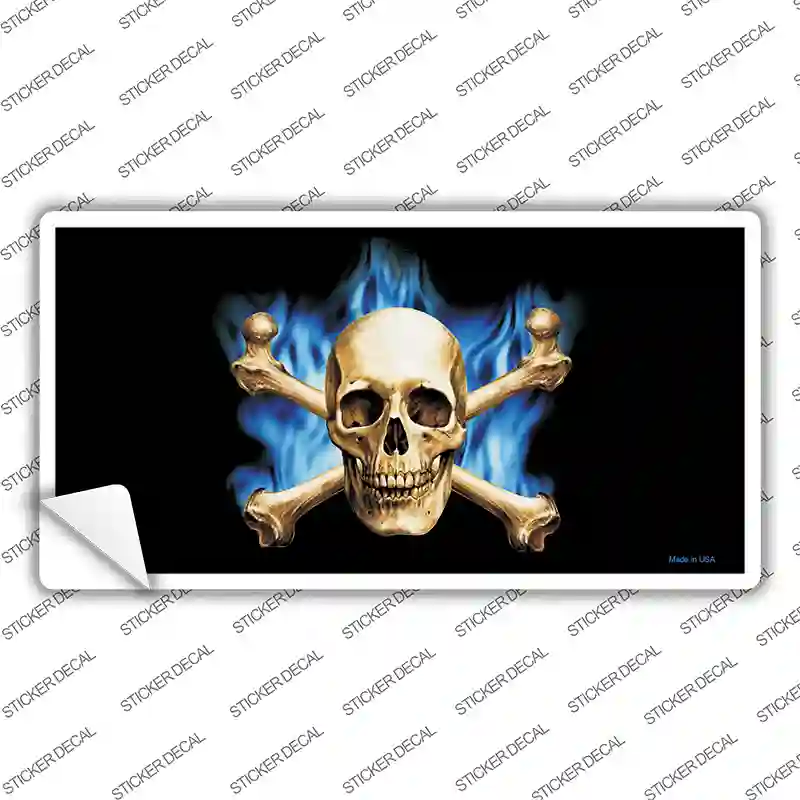 Blue Flame And Crossbones Novelty Sticker Decal