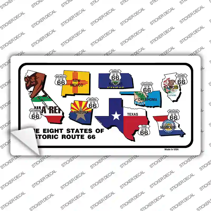 Route 66 Historic 8 Flags Novelty Sticker Decal