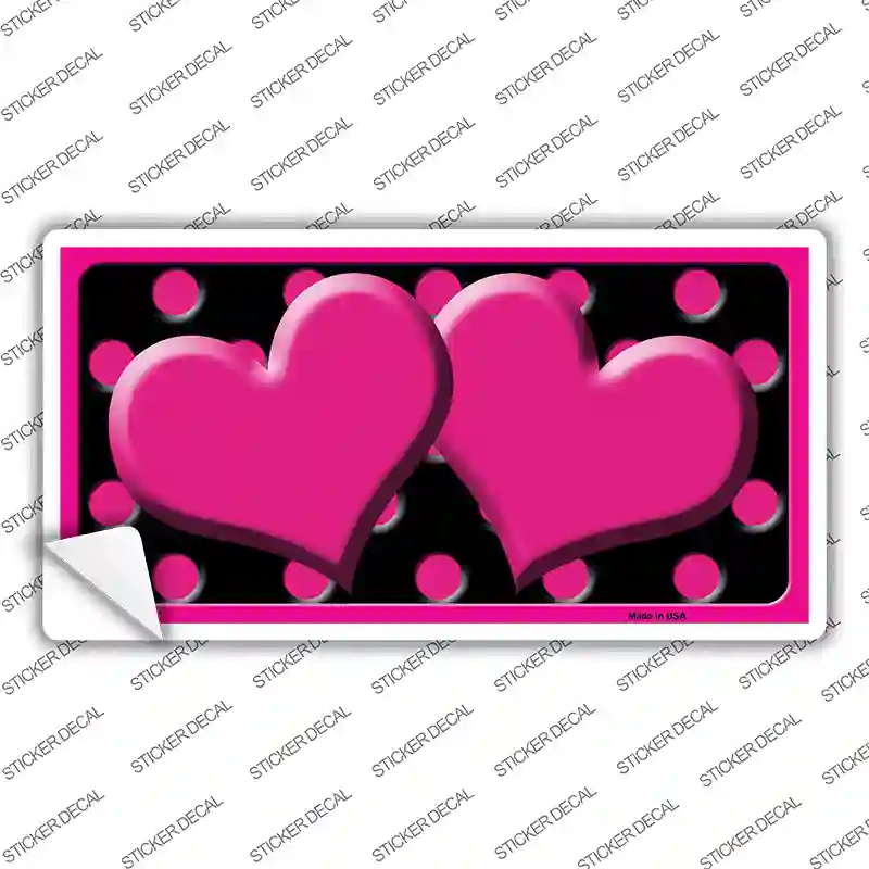 Hot Pink Black Polka Dot Hot Pink Center Hearts Novelty Sticker Decal
