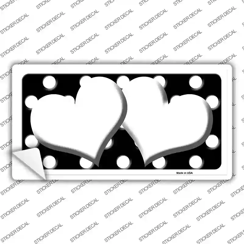 White Black Polka Dot Black Center Hearts Novelty Sticker Decal