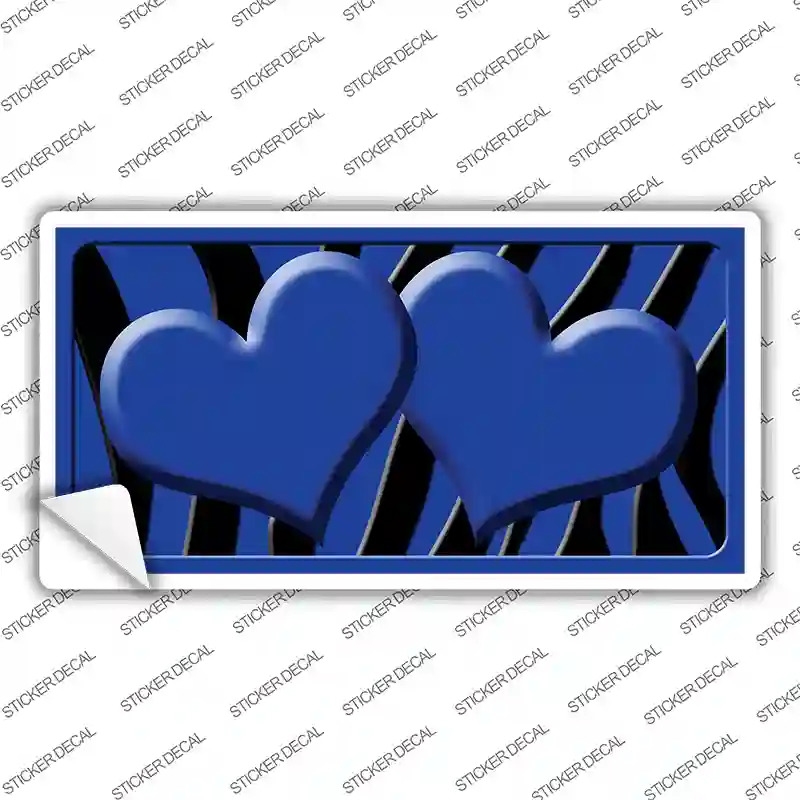 Blue Black Zebra Blue Centered Hearts Novelty Sticker Decal