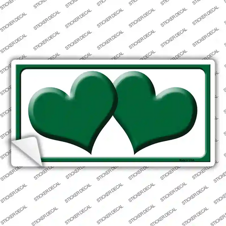 Solid Green Centered Hearts White Novelty Sticker Decal