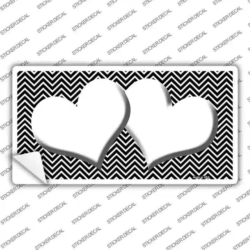 Black White Chevron White Center Hearts Novelty Sticker Decal