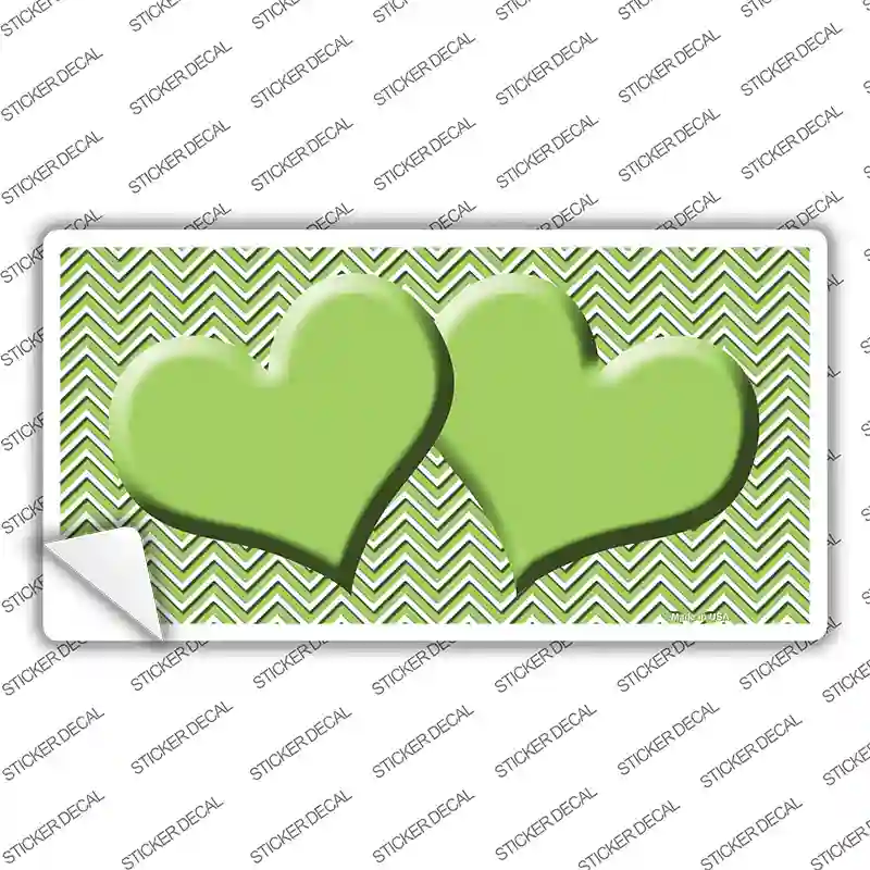 Lime Green White Chevron Lime Green Center Hearts Novelty Sticker Decal