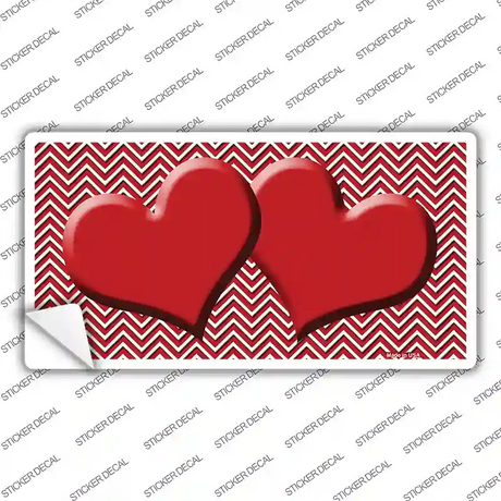 Red White Chevron Red Center Hearts Novelty Sticker Decal