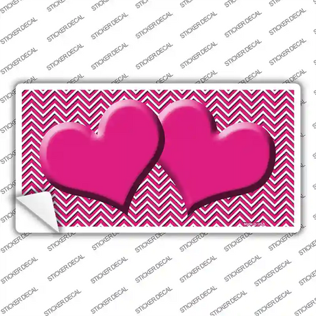Pink White Chevron Pink Center Hearts Novelty Sticker Decal