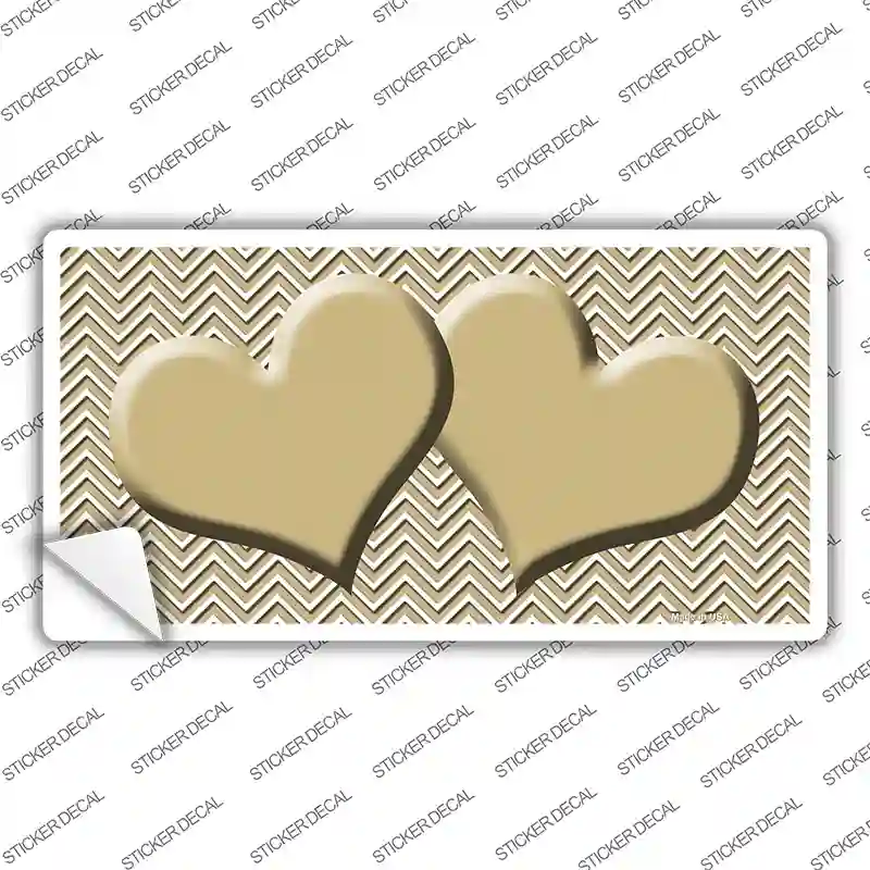 Gold White Chevron Gold Center Hearts Novelty Sticker Decal
