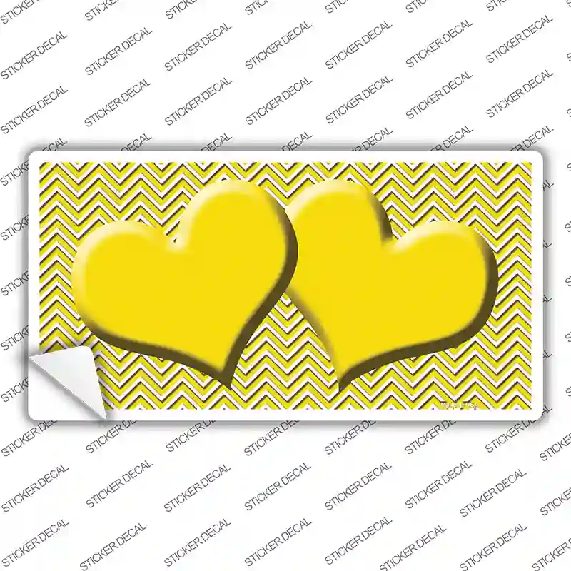 Yellow White Chevron Yellow Center Hearts Novelty Sticker Decal