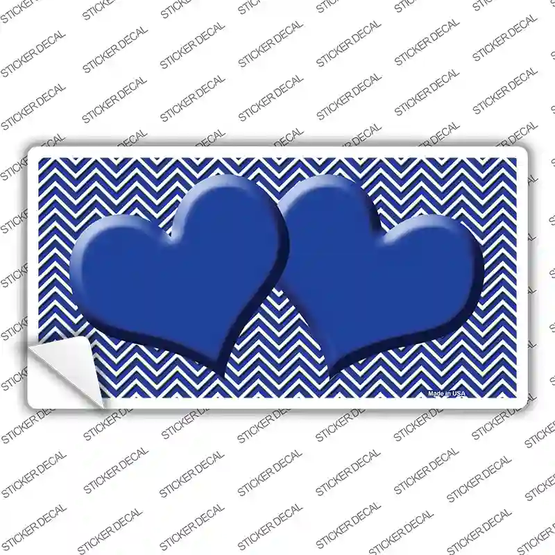 Blue White Chevron Blue Center Hearts Novelty Sticker Decal