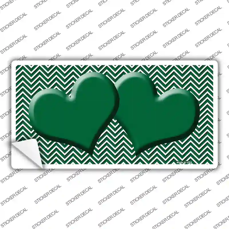 Green White Chevron Green Center Hearts Novelty Sticker Decal