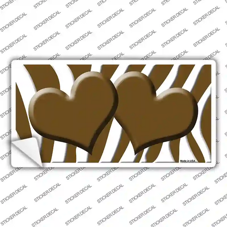 Brown White Zebra Brown Centered Hearts Novelty Sticker Decal
