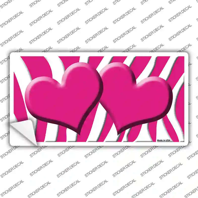 Pink White Zebra Pink Centered Hearts Novelty Sticker Decal