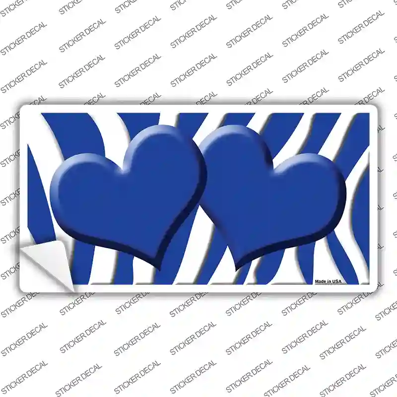 Blue White Zebra Blue Centered Hearts Novelty Sticker Decal