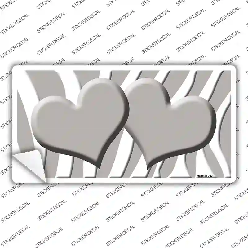 Grey White Zebra Blue Centered Hearts Novelty Sticker Decal