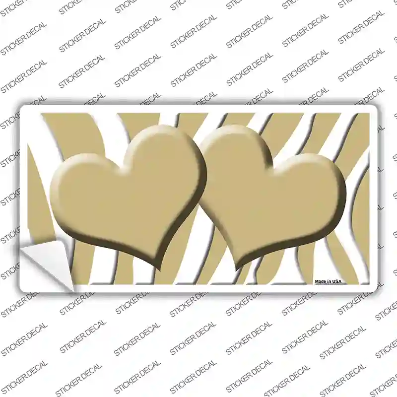 Gold White Zebra Gold Centered Hearts Novelty Sticker Decal