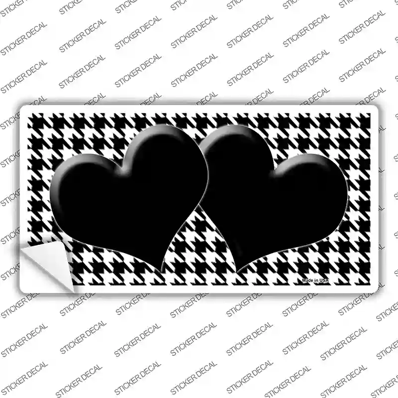 White Black Houndstooth Black Center Hearts Novelty Sticker Decal