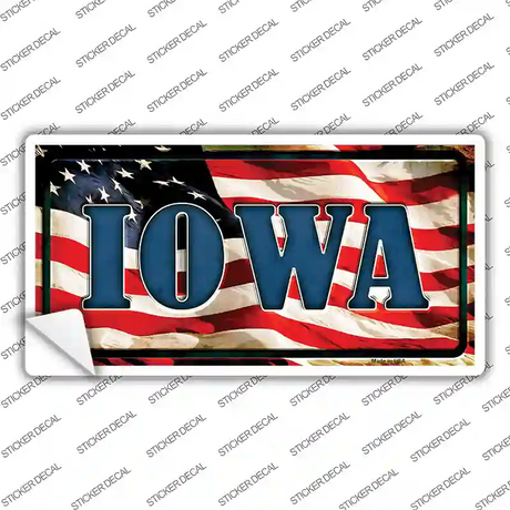 Iowa on American Flag Novelty Sticker Decal