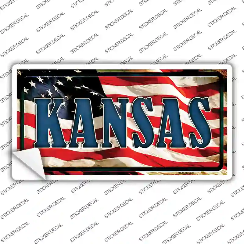 Kansas on American Flag Novelty Sticker Decal