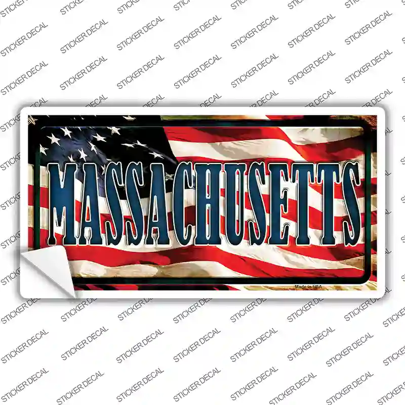 Massachusetts on American Flag Novelty Sticker Decal