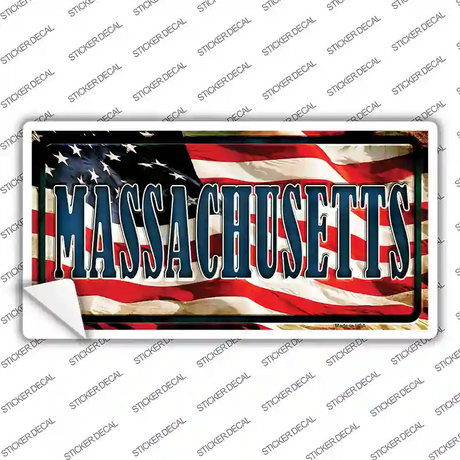 Massachusetts on American Flag Novelty Sticker Decal