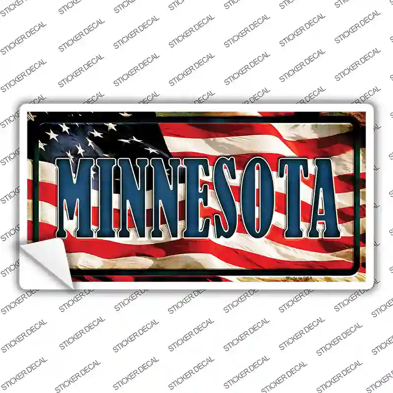Minnesota on American Flag Novelty Sticker Decal