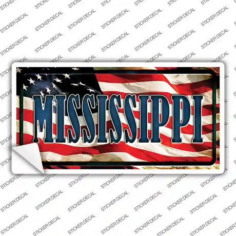 Mississippi on American Flag Novelty Sticker Decal