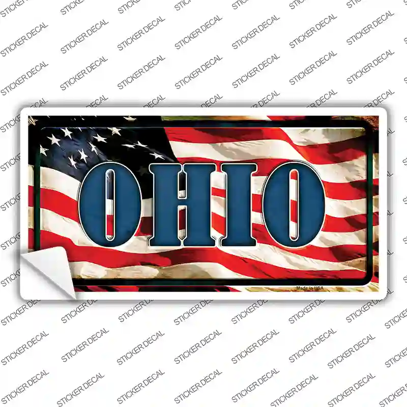 Ohio on American Flag Novelty Sticker Decal