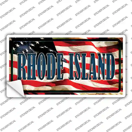 Rhode Island on American Flag Novelty Sticker Decal