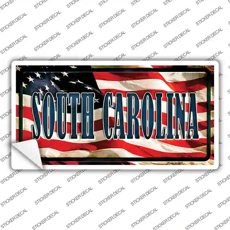 South Carolina on American Flag Novelty Sticker Decal