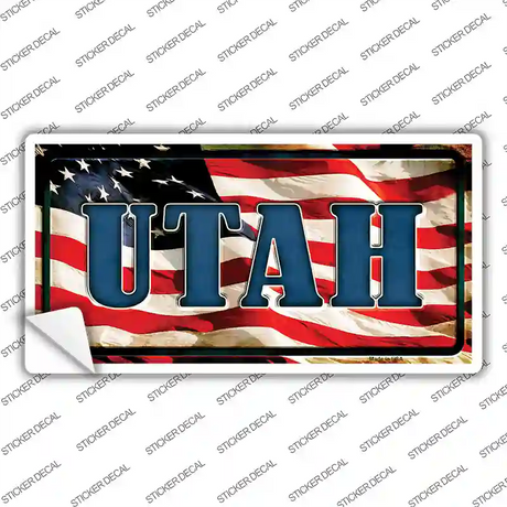 Utah on American Flag Novelty Sticker Decal