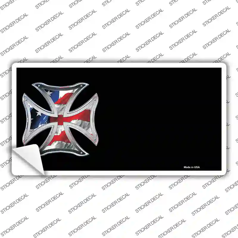 American Flag Maltese Cross Offset Novelty Sticker Decal