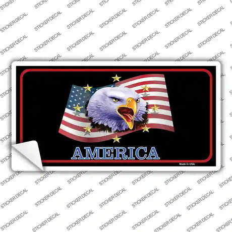 Waving Flag Bald Eagle Black Novelty Sticker Decal
