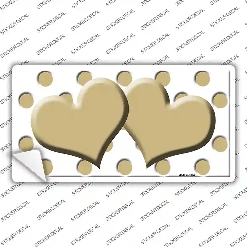 Gold White Polka Dot Gold Centered Hearts Novelty Sticker Decal