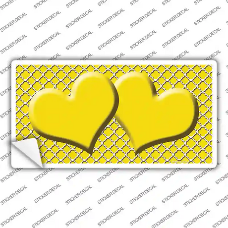 Yellow White Quatrefoil Yellow Center Hearts Novelty Sticker Decal