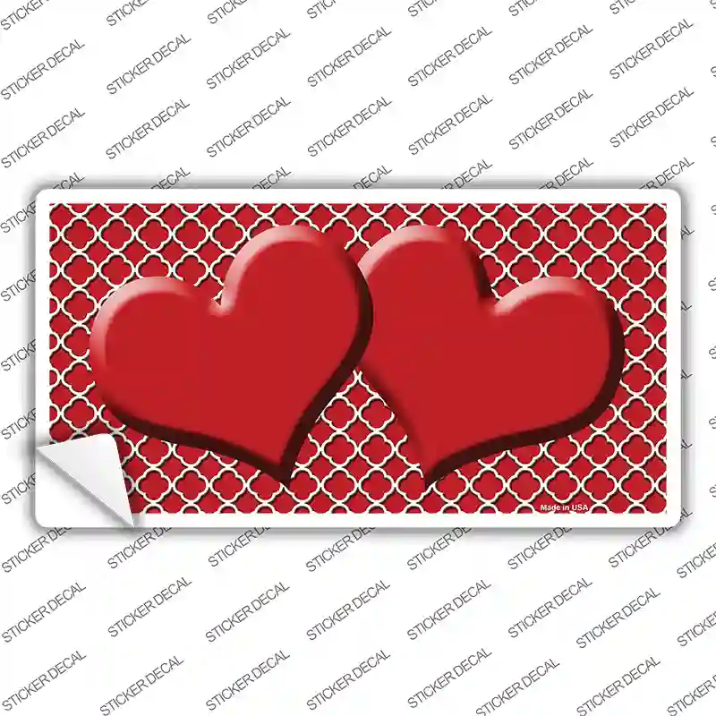 Red White Quatrefoil Red Center Hearts Novelty Sticker Decal