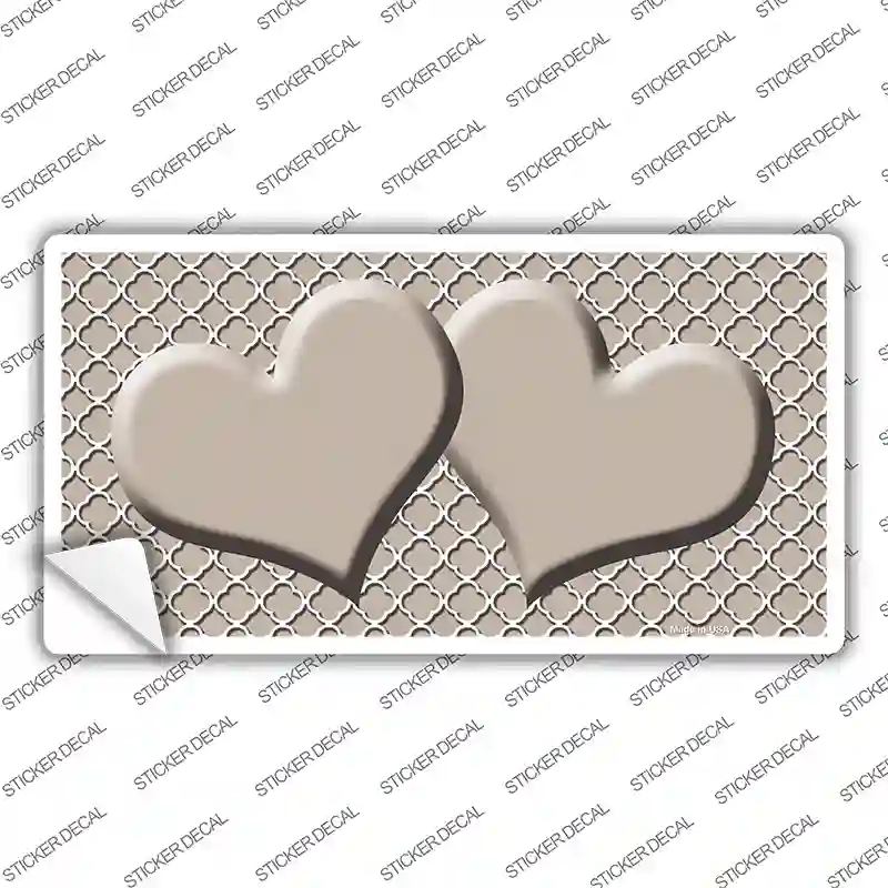 Tan White Quatrefoil Tan Center Hearts Novelty Sticker Decal