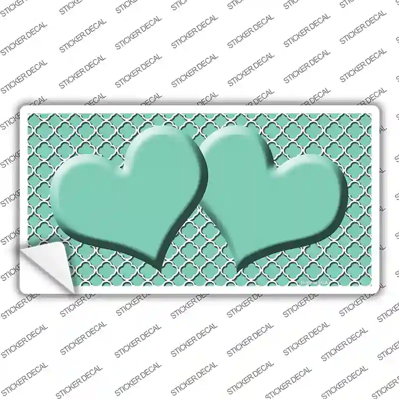 Mint White Quatrefoil And Mint Center Hearts Novelty Sticker Decal
