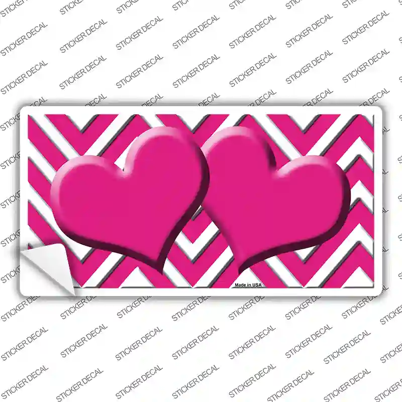 Pink White Chevron Hot Pink Center Hearts Novelty Sticker Decal