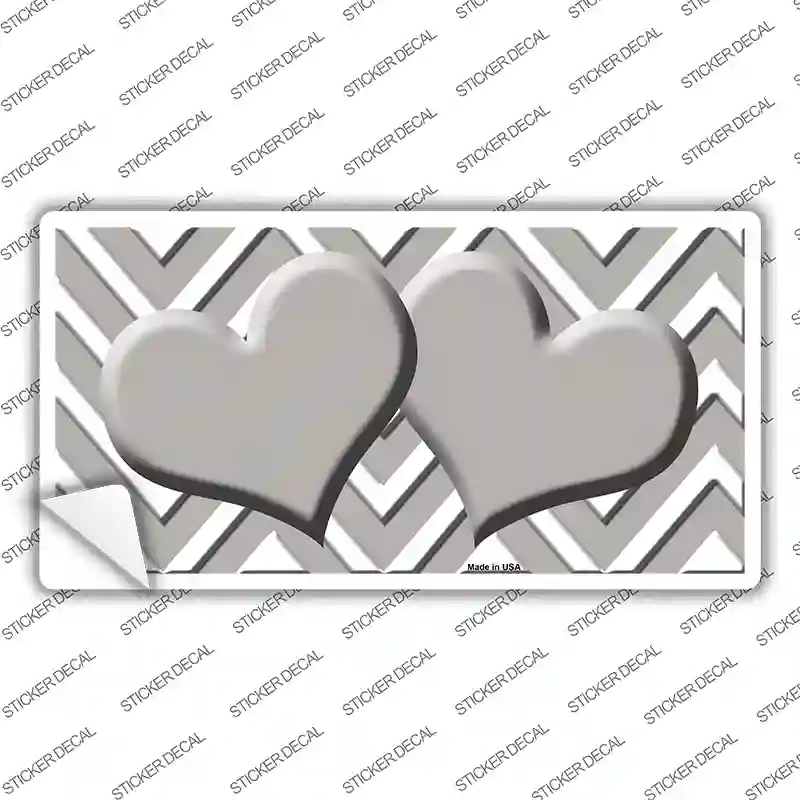 Grey White Chevron Grey Center Hearts Novelty Sticker Decal