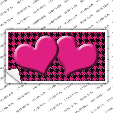 Pink Black Houndstooth Pink Center Hearts Novelty Sticker Decal