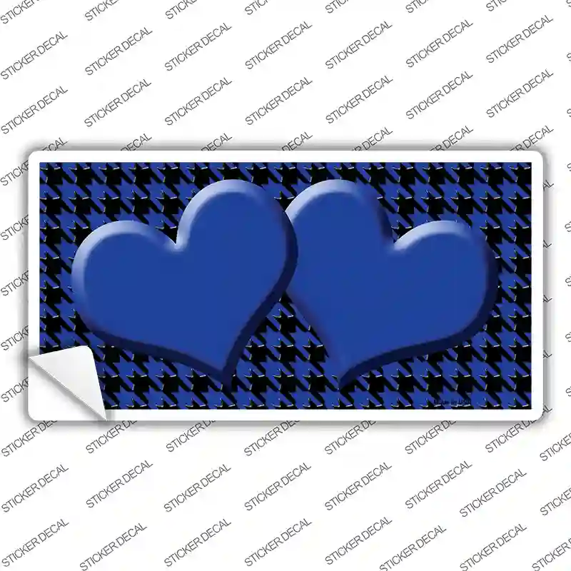 Blue Black Houndstooth Blue Center Hearts Novelty Sticker Decal