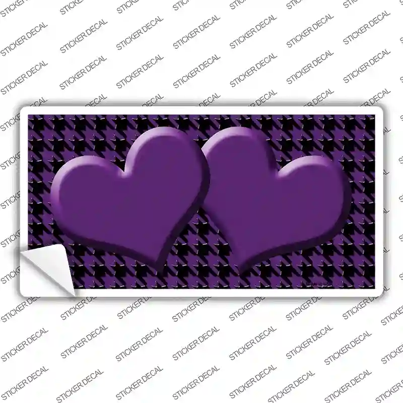 Purple Black Houndstooth Purple Center Hearts Novelty Sticker Decal